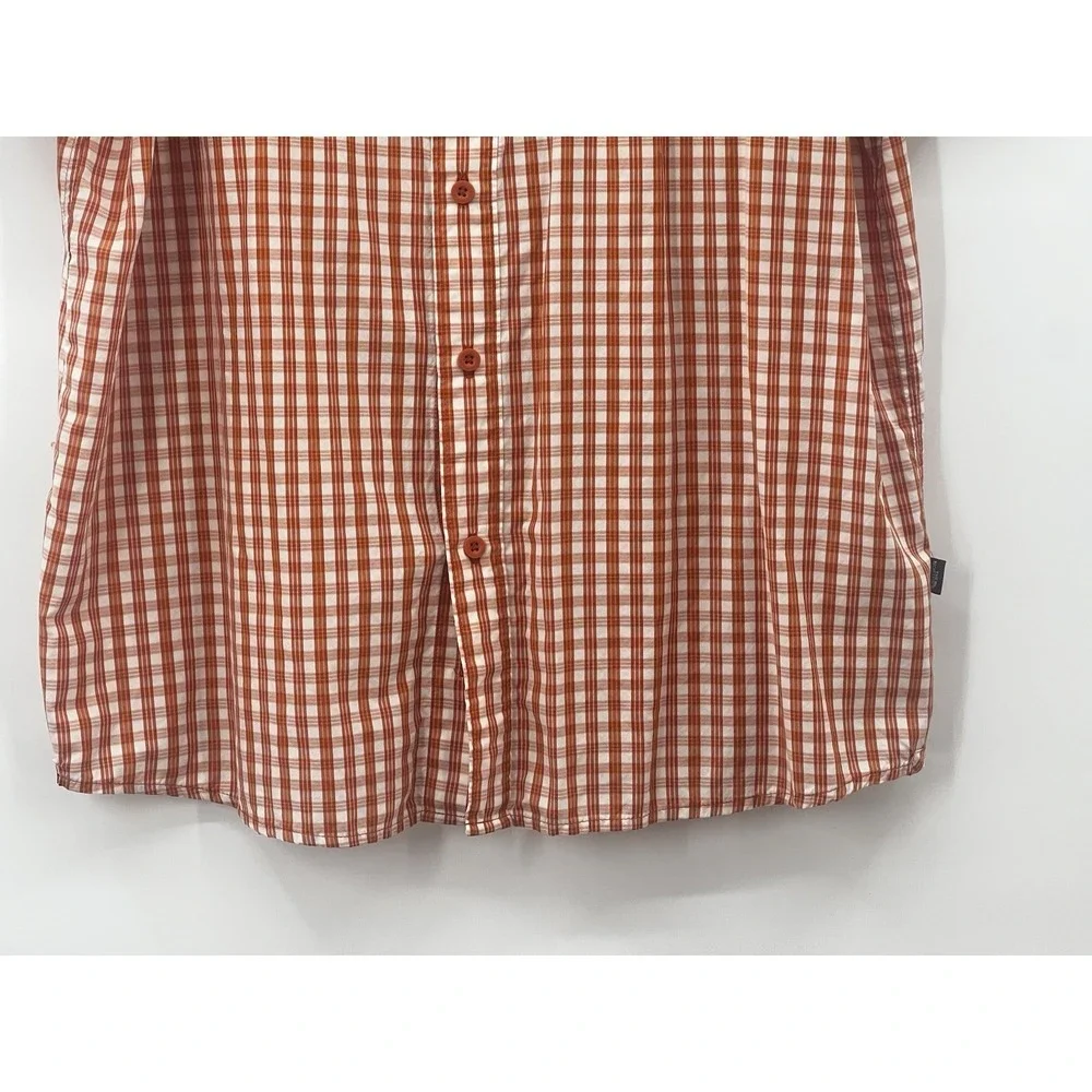 The North Face Men's XL Button Down Orange Plaid Short Sleeve Pocket Zip Shirt